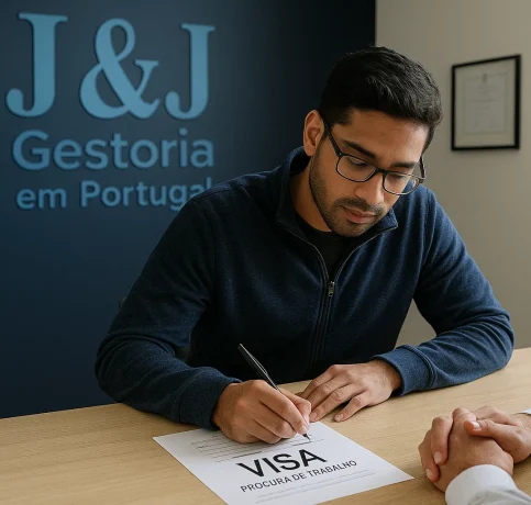 joven llenado el formulario para procura de trabalho en portugal